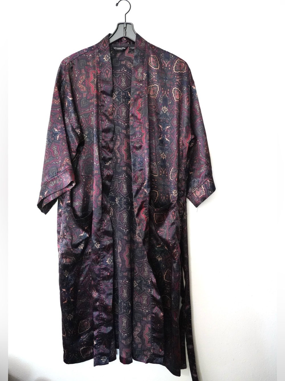 Vintage Christian Dior Monsieur Paisley Robe One Size Navy Burgundy Belted